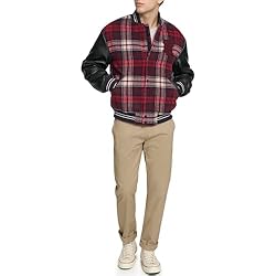 Tommy Hilfiger Men's Mixed-Media Bomber Jacket, Red