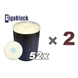 200pcs Gigablock CD-R 52x 700MB 80Min White Inkjet Hub Printable Top