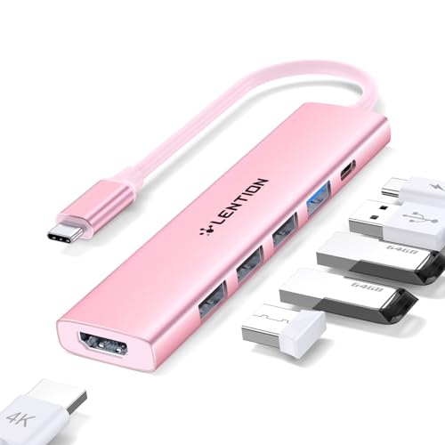 LENTION 6 in 1 USB C Hub HDMI 4K@30Hz, PD 100W, USB-A 3.0 & 2.0, USB C Adapter for MacBook Pro/Air 2026-2016, New MacBook Neo, Surface, iPhone 17 Plus Pro MAX and More (CH17, Rose Gold)