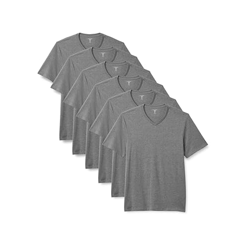 Amazon Essentials Herren Kurzaermeliger V-Ausschnitt in normaler Passform, 6er-Pack, Grau Meliert, XL