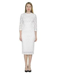 Marycrafts Vestido midi para fiesta de cóctel, de manga larga, encaje floral