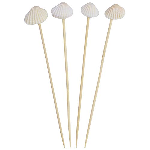 Seashell Cocktail Toothpicks, set of 200 total pieces Sea Shell Toothpicks Beach or Hawaiian Lua Set of Party Pick, 4.7" bamboo fancy appetizer tooth picks (Sea Shell) - Thumbnail 2