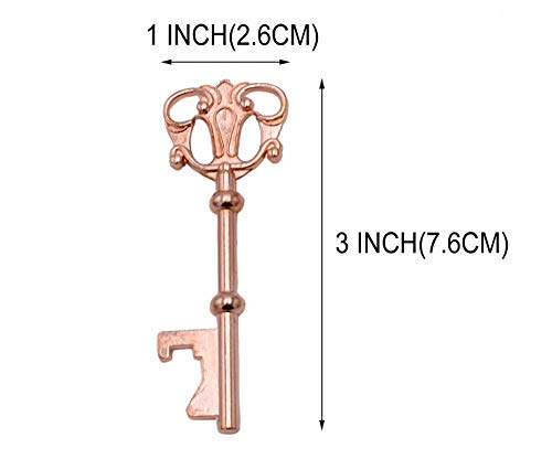 Wedding Favors for Guests 100 Pack Mixed Large Skeleton Key Bottle Openers (Rose Gold) with Tag and Pillow Candy Box and Twine Vintage Bridal Shower Favors Bottle Openers (100 pack Rose Gold)