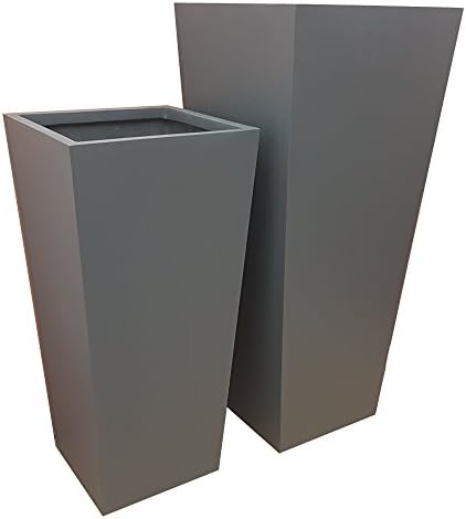 Matte Grey Flared Square Fibreglass Tower Planter (40x40x90cm)