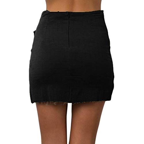 Women Short Pencil Skirt,Lady Fashion Warp Ruched Bandage Strap Bow Knot High Waist Solid Short Beach Mini Skirts (Small, Black) - Thumbnail 3