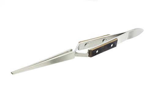 SE TW510FG 6-1/2" Straight Tipped Cross Locking Tweezers with Fiber Grip