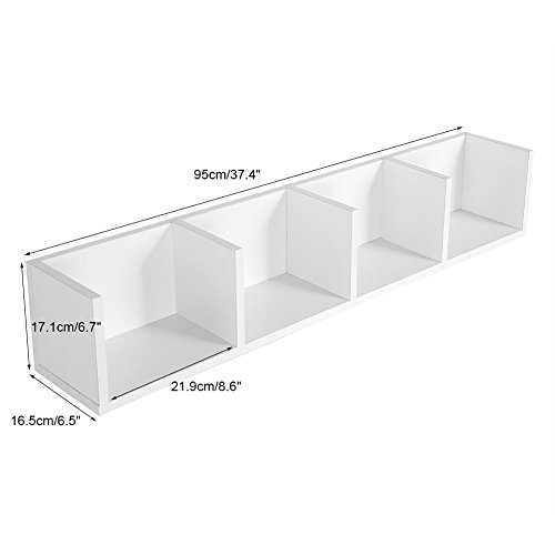 CD Display Shelf Modern Floating Wall Mount Shelf Display Holder Book/CDs/DVDs Storage Bookcase Organizer Media Storage Rack Wooden Unit 4 Grids(White)