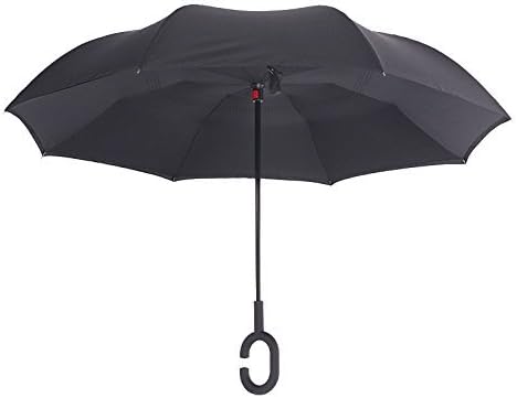 Cell Escape Polyester Inside Out Reverse Folding Double Layer Outdoor Rain and Sun Inverted Open and Close No Drip Umbrella (Black, C06UMBRELLABLACK)