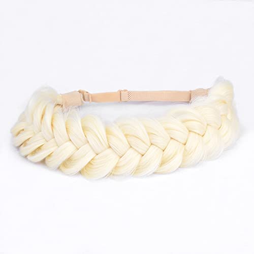 BOBIYA Messy Wide 2 Strands Synthetic Hair Classic Chunky Plaited Headband Elastic Stretch Plait for Women & Girls (Platinum)