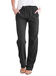 Acelitt Womens High Waisted Linen Pants Drawstring