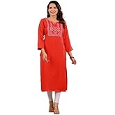 Ramkudi Womens Rayon Embroidered Kurti – Solid Indian Style Kurta for Girls | Comfortable Daily Wear Kurtis