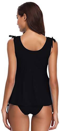 SHEKINI Damen Tankini Set Unregelmäßiger Elegante Flounced Verstellbare Schultergurt Tankini Zweiteiler Mit Niedriger… – Bild 3