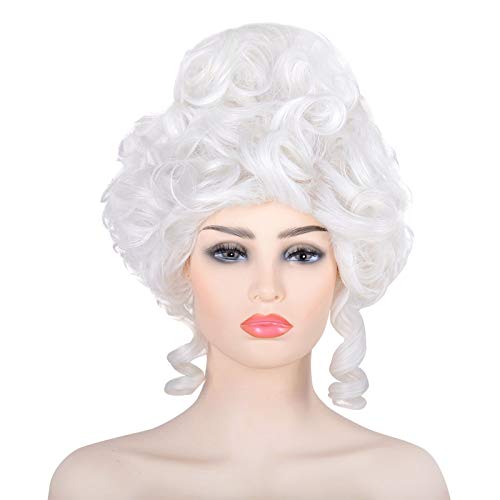 HongHWhite 18th Century Colonial Wig Women Adult Baroque Marie Antoinette Halloween Cosplay Accessories Free Hair Cap