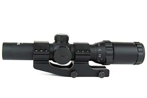 TacFire 1-4 x 24mm Tactical Rifle Scope Green/Red/Blue Illuminated Etched Glass Mil Dot Reticle with 1 Piece Quick Release Picatinny Cantilever Scope Mount , Flip-Up Lens Covers and 1 Extra Rear Scope Ring Mount for Additional Red Dot Sight