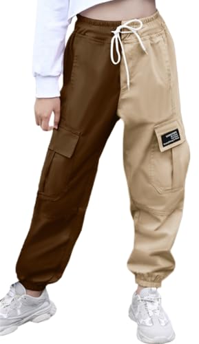 SANGTREE Girls Cotton Cargo Pants Drawstring Jogger