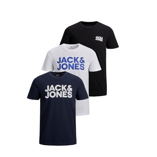 Herren Jjecorp Logo Tee O-Neck 3pk Mp T Shirt, Schwarz, L EU