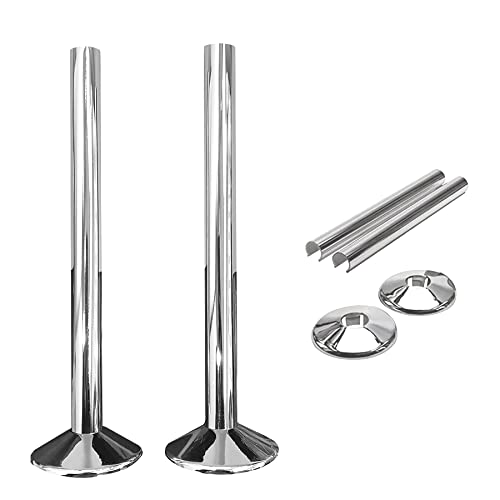 Towel Rail Radiator Pipe Covers & Collars In Black, White, Chrome & Anthracite *Just Snap It* (200mm Chrome Pipe Covers and Collars)