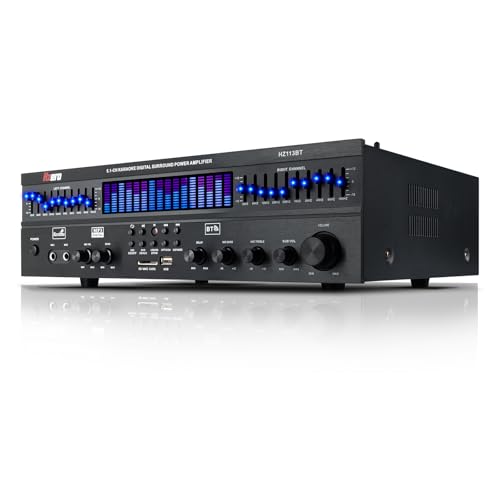 HZERO Amplificador de Audio para Casa de 5.1 Canales para Altavoces de 8-16 Pulgadas, Amplificador de Altavoces con Ajuste del Ecualizador, con Ventilador Inteligente Entrada Coaxial óPtica
