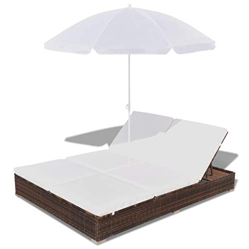 Donin Gartenmöbel, Gartenmöbel, Outdoor-Sitze, Sonnenliege mit Sonnenschirm, geflochtenes Kunstharz, braun, Farbe Rattan… – Bild 3