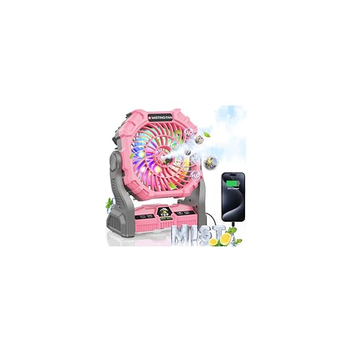 Misting Fan Portable with RGB Lantern, 30000 mAh Rechargeable Camping Mist Fan with Emergency Battery Power Bank Hurricane Supplies, Perfect Cooling Mister for Outdoor Travel