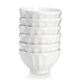 Sweese 1115 Porcelain Fluted Latte Bowl Set - 14 Ounce Stable and Deep - Microwavable Bowls for Dessert, Ice Cream - Set of 6, White