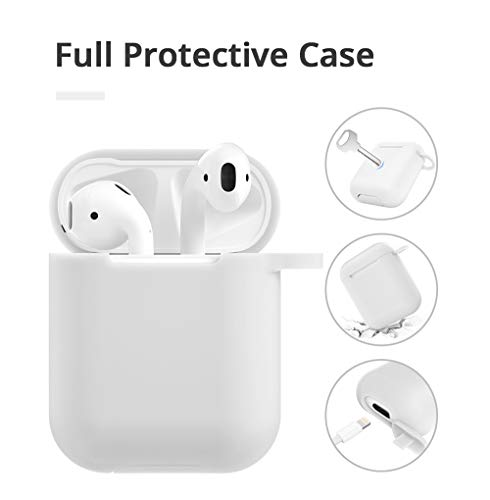 Airpods Case - BlUEWIND Drop Proof Air Pods Protective Case Cover Silicone Skin, Cute Fur Ball Airpods Keychain/Strap, Apple Airpods Accessories, Best Gift for Girls and Women, White