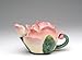Pink and White Rose Petal Shaped Teapot with Green Leaf Like Handle