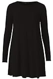 FashionMark Womens Long Sleeves Plus Size Swing Dress Ladies Plain Jersey Hanky Swing Dress