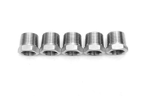 LTWFITTING Bar Production Stainless Steel 316 Pipe Hex Bushing Reducer Fittings 3/8" Male x 1/4" Female NPT Fuel Water Boat (Pack of 5) - Thumbnail 2