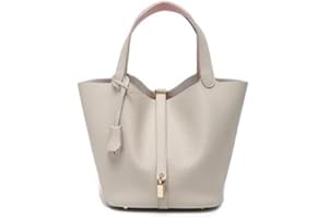 ADPWRL Genuine Leather Soft Bucket Bag for Women Fashion Lock Design Handbags Vegetable Basket Satchel with Top Handle Bags