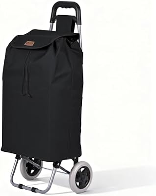 ® Carro de la Compra Plegable 2 Ruedas, Carrito Compra 2 en 1 de 59L con Bolsa Oxford Desmontable Bolsillo Trasero con Cremallera, Carro de Compras Chasis Ligero para Subir Escaleras Negro
