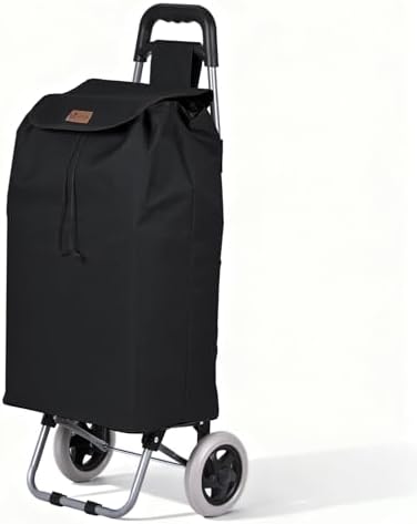 ® Carro de la Compra Plegable 2 Ruedas, Carrito Compra 2 en 1 de 59L con Bolsa Oxford Desmontable Bolsillo Trasero con Cremallera, Carro de Compras Chasis Ligero para Subir Escaleras Negro