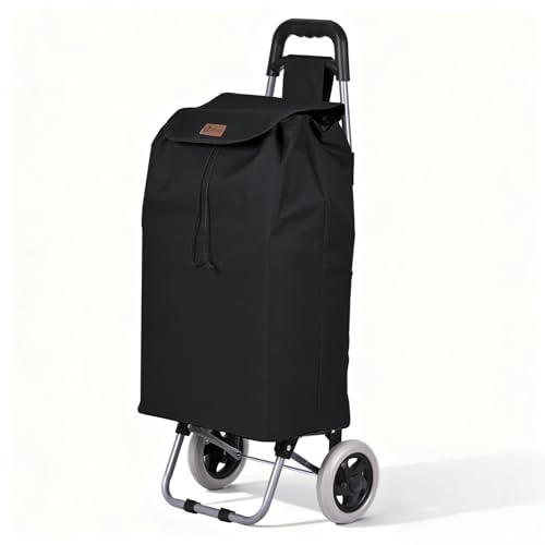 ® Carro de la Compra Plegable 2 Ruedas, Carrito Compra 2 en 1 de 59L con Bolsa Oxford Desmontable Bolsillo Trasero con Cremallera, Carro de Compras Chasis Ligero para Subir Escaleras Negro