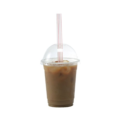 Set of 200 12oz Clear Plastic Cups with Dome Lids, Smoothie Wide Large Straw, Cold Smoothie Iced Coffee Cup with Lids, Great for Cocktail, Juice, Teas, Clear Frozen Drink Beverage (12oz, Dome)
