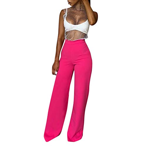 Sunyastor Women Office Casual Wear Comfy Chic Moisture Wicking Wide Leg Palazzo Lounge Pants Straight High Waist Long Pants Hot Pink
