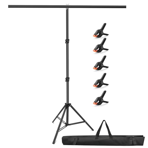 Hemmotop 7x5 ft T-Shape Photo Backdrop Stand, Portable Green Screen Stand Only with 5 Clip Clamps and Carry Bag, Adjustable Background Support Kit for Birthday, Baby Shower, Parties, Photoshoots