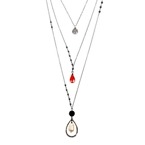 NOVICA Multi-gem White Cultured Freshwater Pearl .925 Sterling Silver Necklace, 'Triple-Layered Joy'