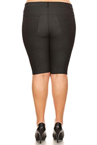 ICONOFLASH Women's 2X Cotton 5 Pocket Bermuda Shorts Plus Size No Muffin Top Stretchy Pull On Denim Like Leggings
