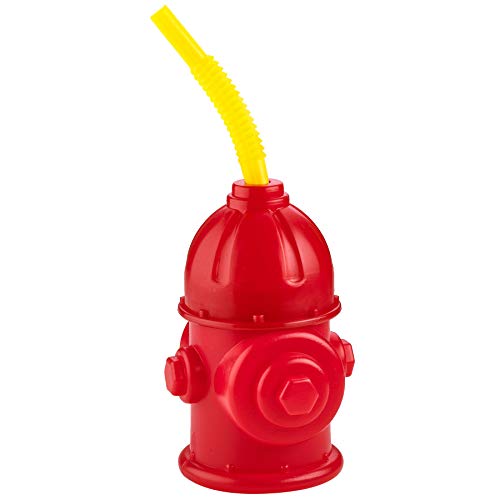 Straw Fire Hydrant Cups with Lids (Pack of 4) Bonus Squirt Fire