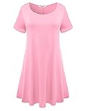 BELAROI Womens Comfy Swing Tunic Short Sleeve Solid T-Shirt Dress (3X, Pink)