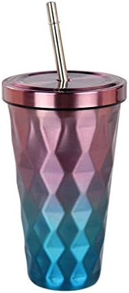 HJuyYuah Diamond Gradient Stainless Steel Cups with Straws 500ml Drinking Tumblers Eco-Fr
