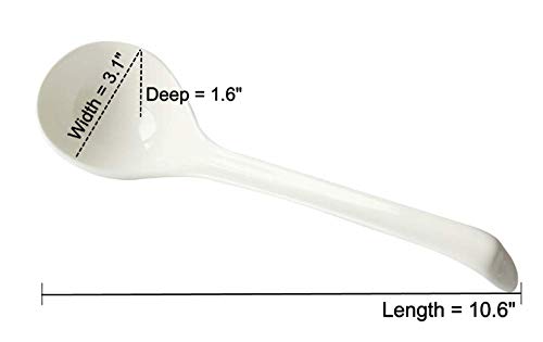 LeBlue 1-Pack Asian Chinese Reusable Dishwasher Microwave Safe 10.6" Big Henry Serving Soup Spoons Ladle, White Bone China Porcelain Ceramics