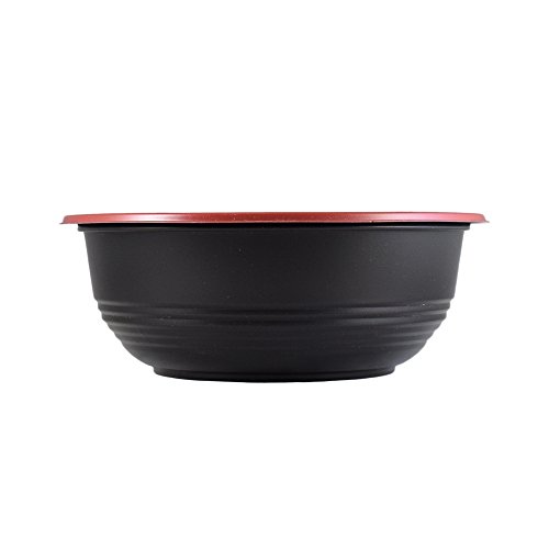 [150 count/set] Food Takeout Bowl With Lids: Perfect for Soup, Cereal, Rice, Sushi, Poke, Donburi Disposable Plastic Kitchen Bowls - Microwave Safe, Recyclable - Black Red - (24 Ounce)