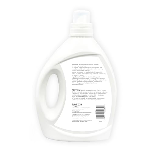 AMAZON BASICS CONCENTRATED LIQUID LAUNDRY DETERGENT, HYPOALLERGENIC, FREE OF PERFUMES & CLEAR OF DYES, HIGH EFFICIENCY, 110 LOADS, 82.5 FL OZ (PREVIOUSLY SOLIMO)