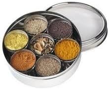 Stainless Steel Spice Container - Masala Dibba - With 7 Bowls and One Spoon - 20cm