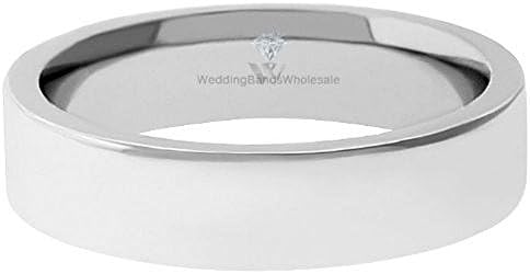 18k White Gold 4mm Flat Wedding Band Heavy Weight - Size 13.75