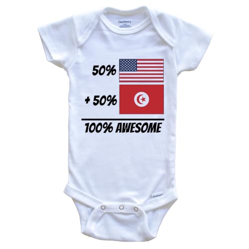 50% American Plus 50% Tunisian Equals 100% Awesome Cute Tunisia Flag One Piece Baby Bodysuit, 3-6 Months White at Amazon