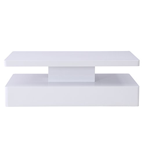 Mecor Modern Glossy White Coffee Table W/LED Lighting, Contemporary Rectangle Design Living Room