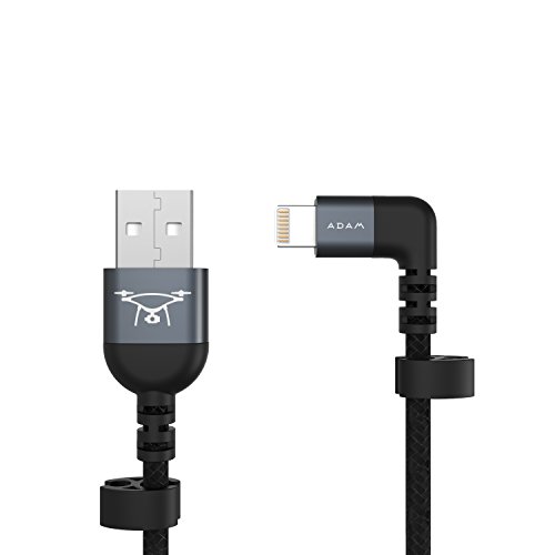 Nylon Braided Lightning to Type A USB Cable Perfect Fit For DJI Mavic & Phantom Controller, MFi Certified Charge & Syncing, iOS Apple iPhone iPad - by Adam Elements - Grey