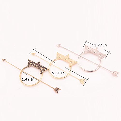 Tgirls Antique Long Arrow Round Hoop Set Pierced Barrette Hair Clip Star Hairpin Fork Stick Hair Pin Headdress Accessories for Women and Girls (Bronze) - Thumbnail 5